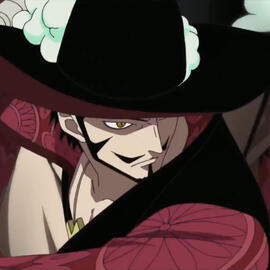 A picture of Dracule Mihawk from the One Piece anime. He has a firm expression and seems to be holding a sword out of frame.