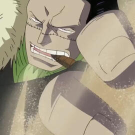 An image of Crocodile from the One Piece anime. He's scowling and has a cigar in his teeth. In the foreground is his hand controlling sand.